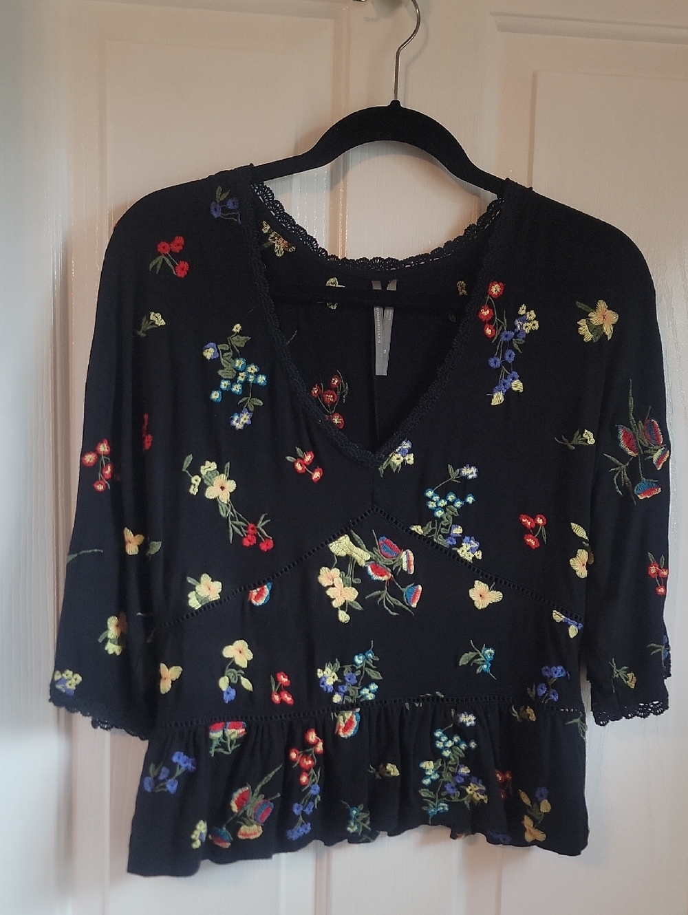 Anthropologie Parvati Floral Embroidered Top Shirt Xs X Small